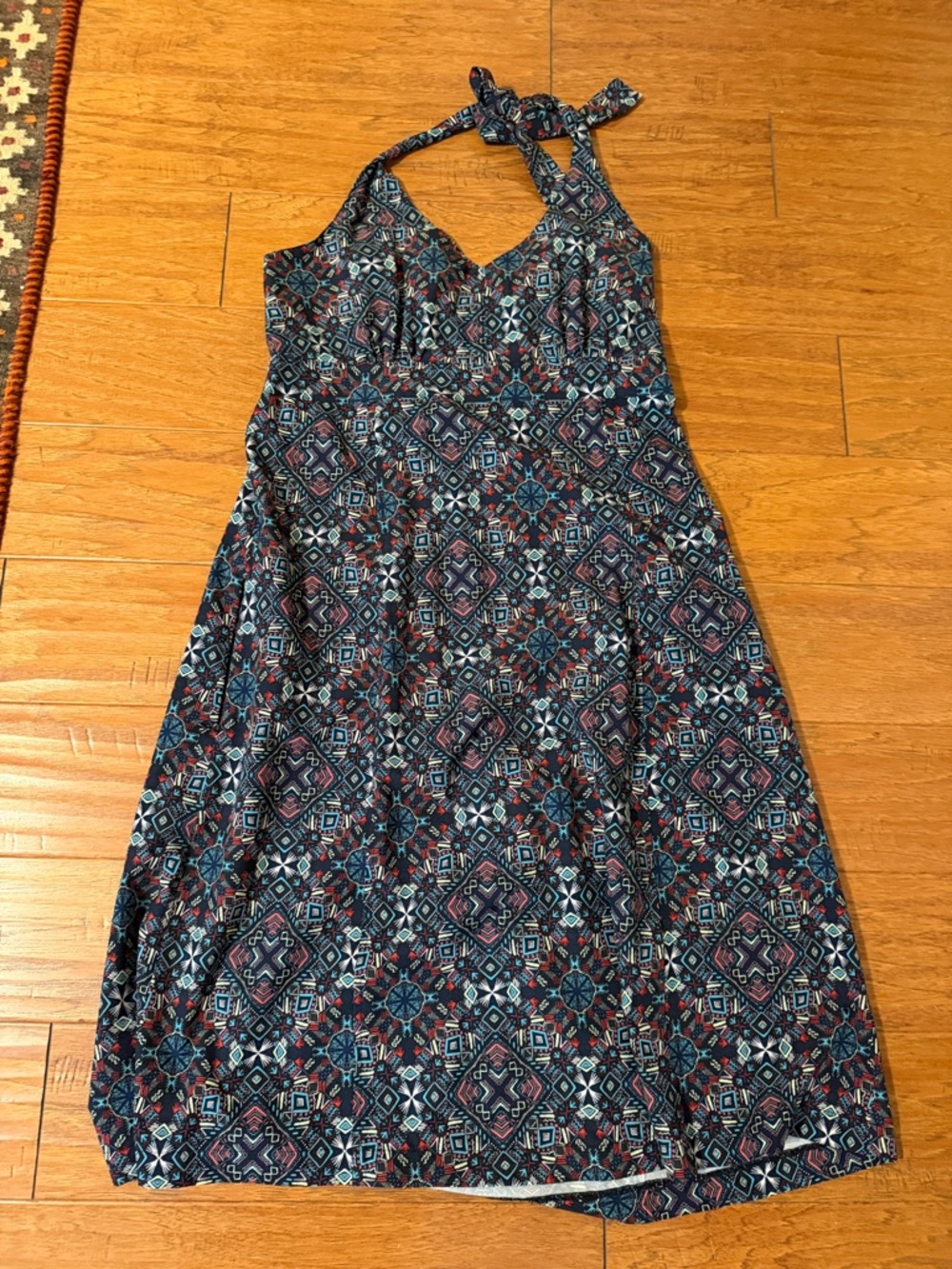 Krimson Klover Navy Blue & Teal Printed Halter Midi Dress